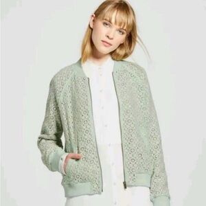 Victoria Beckham Mint Green Lace Bomber Jacket Full Zip size xs